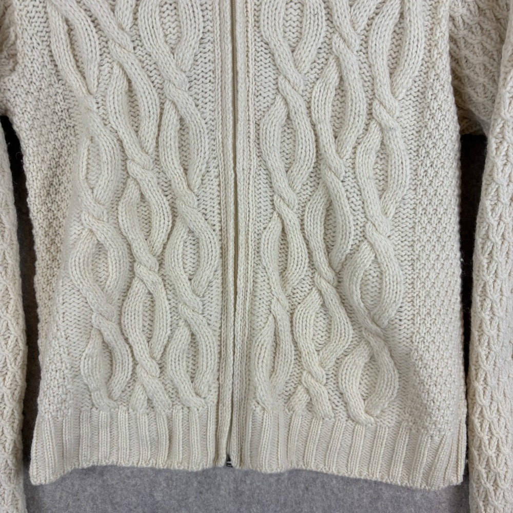 Aran Crafts Women's Cable Knit Cardigan Sweater Merino Wool Hooded Zip Small - Picture 3 of 13